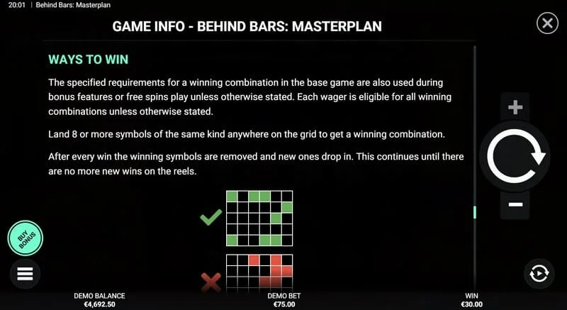 Behind Bars Masterplan – souhrn výherních linií a kombinací